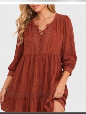 FRYE AND CO. Lace-Up Rust Midi Dress